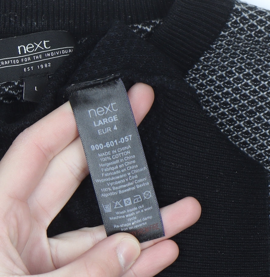 Next Men's Black Knit Pullover Sweatshirt Size L Crew Neck