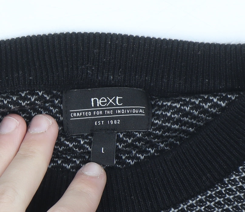 Next Men's Black Knit Pullover Sweatshirt Size L Crew Neck