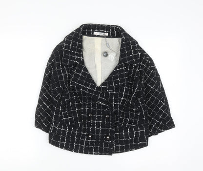 Jesire Women's Black Check Wool Blend Cropped Blazer Size 8