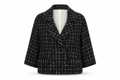 Jesire Women's Black Check Wool Blend Cropped Blazer Size 8