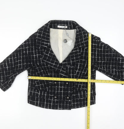 Jesire Women's Black Check Wool Blend Cropped Blazer Size 8