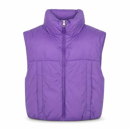 Bershka Womens Purple Cropped Puffer Waistcoat Size 12