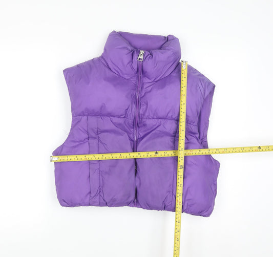 Bershka Womens Purple Cropped Puffer Waistcoat Size 12