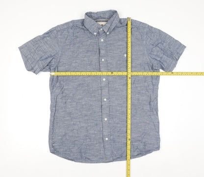 Jack & Jones Men’s Blue Linen Blend Short Sleeve Button-Up Shirt L