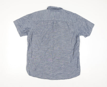 Jack & Jones Men’s Blue Linen Blend Short Sleeve Button-Up Shirt L