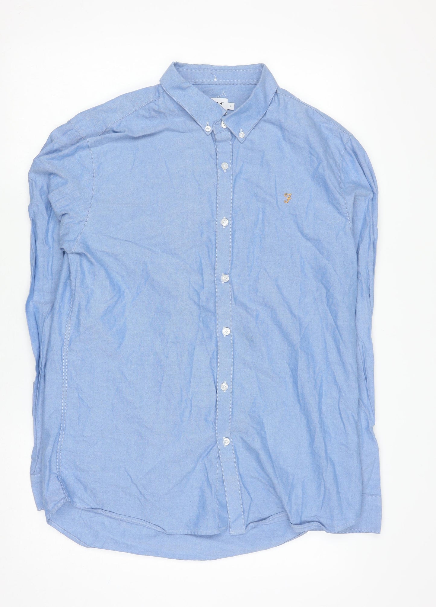 Farah Men's Blue Slim Fit Long Sleeve Button-Down Shirt Size L