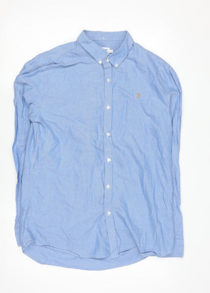 Farah Men's Blue Slim Fit Long Sleeve Button-Down Shirt Size L