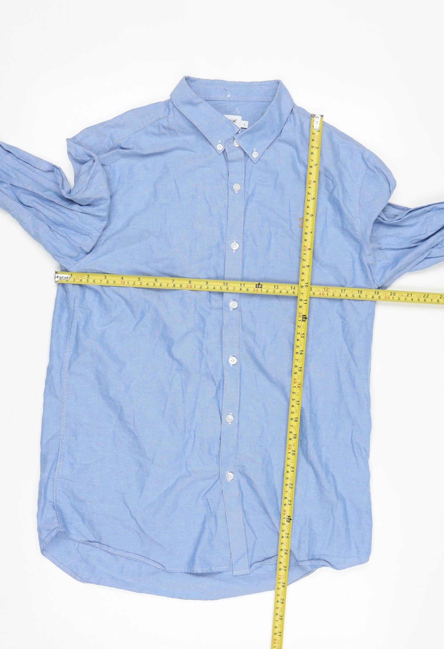 Farah Men's Blue Slim Fit Long Sleeve Button-Down Shirt Size L