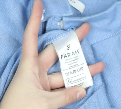 Farah Men's Blue Slim Fit Long Sleeve Button-Down Shirt Size L