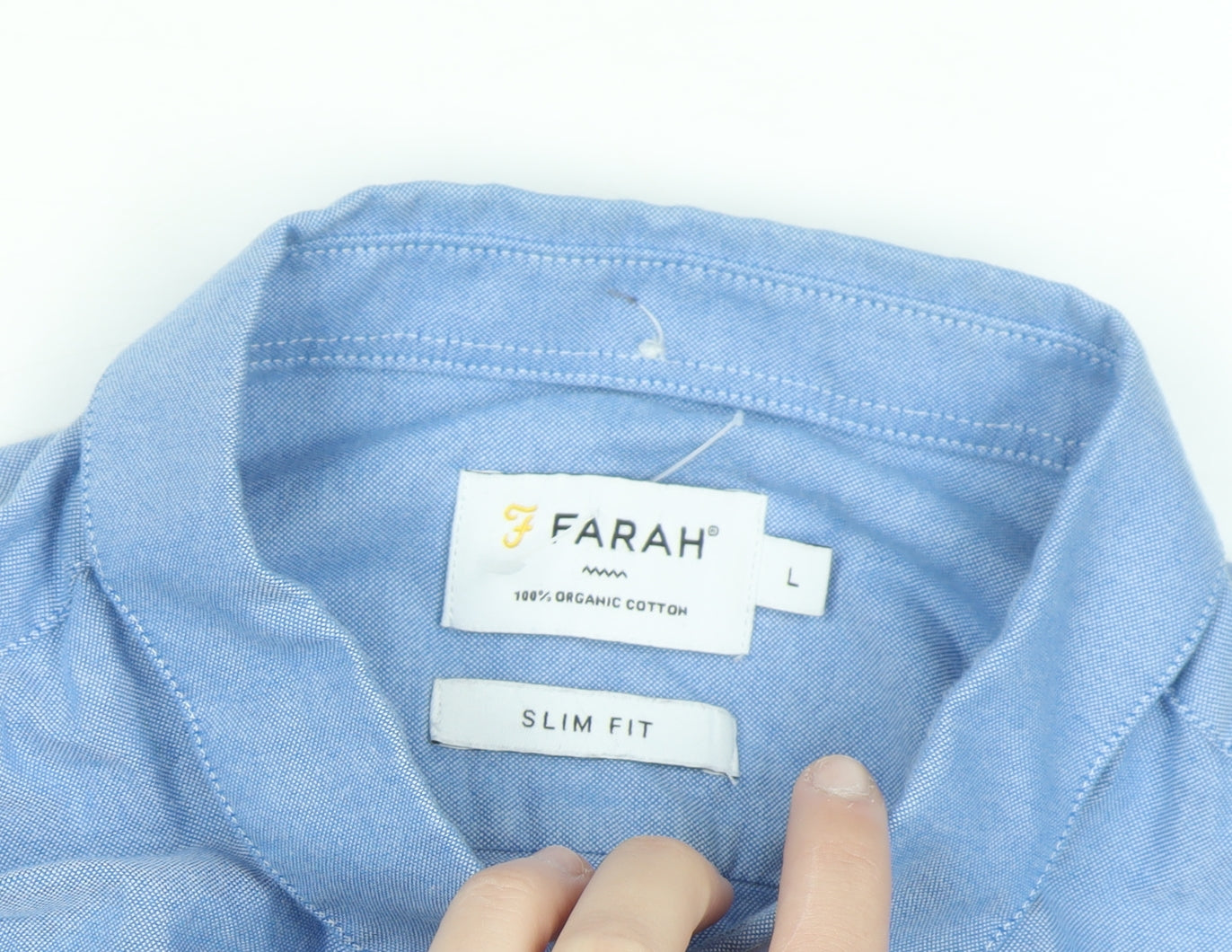 Farah Men's Blue Slim Fit Long Sleeve Button-Down Shirt Size L
