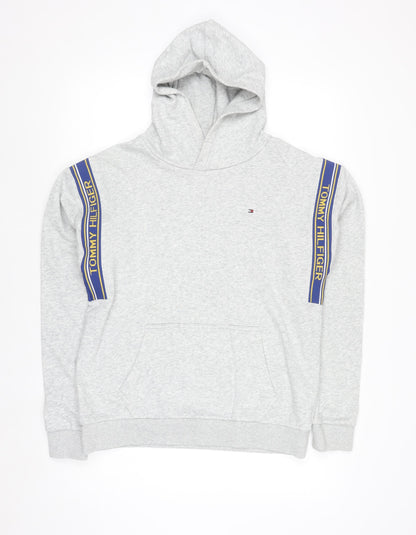 Tommy Hilfiger Boys Grey Pullover Hoodie Size 176 Cotton Blend Logo
