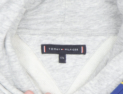 Tommy Hilfiger Boys Grey Pullover Hoodie Size 176 Cotton Blend Logo