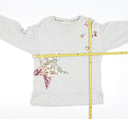 Oasis Womens Grey Sequin Star Long Sleeve Pullover Sweatshirt Size S