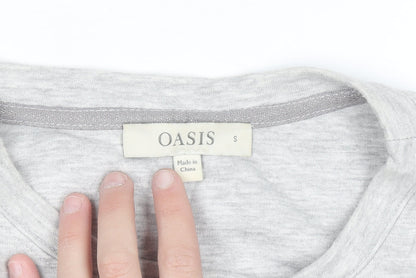 Oasis Womens Grey Sequin Star Long Sleeve Pullover Sweatshirt Size S