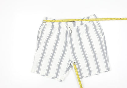 Next Men's White Striped Chino Shorts L Casual Drawstring Cotton
