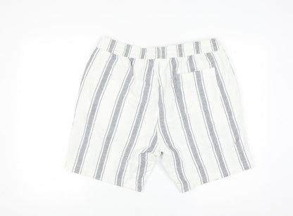 Next Men's White Striped Chino Shorts L Casual Drawstring Cotton