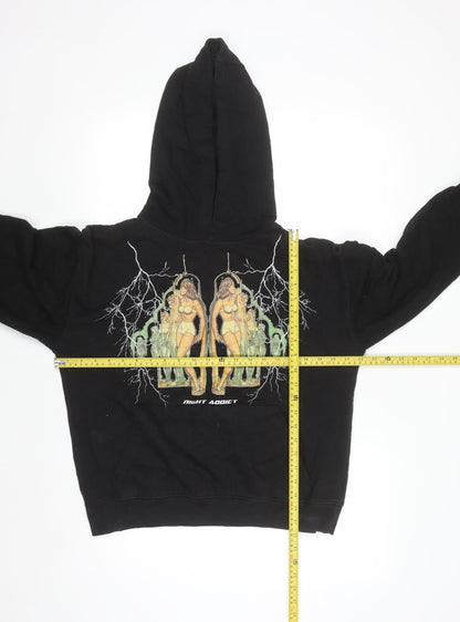 Night Addict Men's Black Pullover Hoodie S Graphic Print Fleece