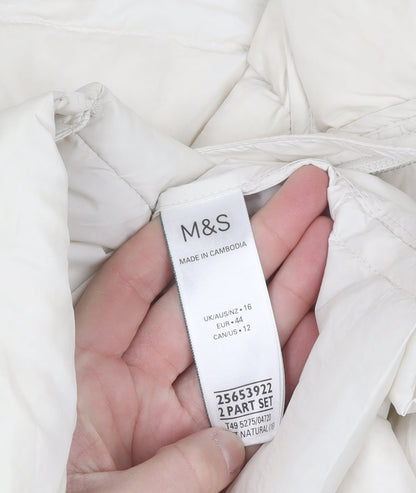 Marks and Spencer Women's Ivory Puffer Jacket Size 16 Quilted Down Filled