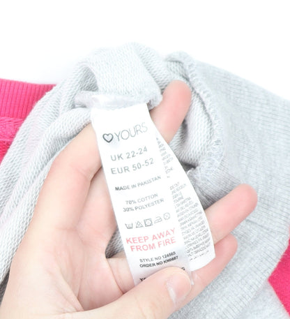Yours Women’s Grey & Pink Colourblock Pullover Sweatshirt Size 22-24