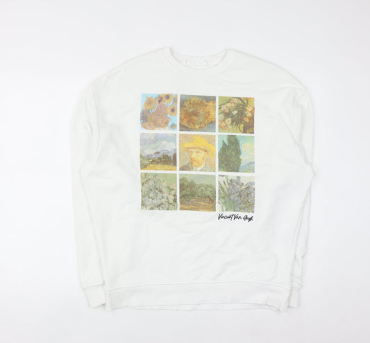 Primark Men’s White Vincent Van Gogh Art Graphic Pullover Sweatshirt XS