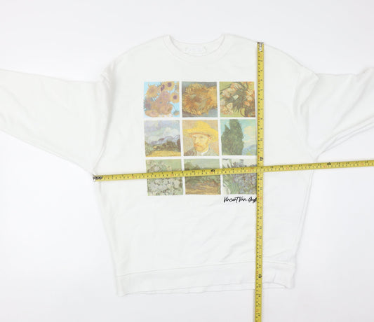 Primark Men’s White Vincent Van Gogh Art Graphic Pullover Sweatshirt XS