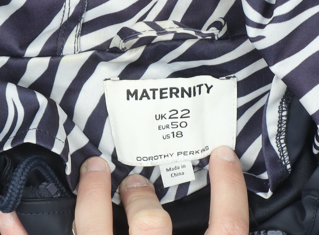 Dorothy Perkins Women’s Navy Hooded Rain Coat UK 22 Maternity Lined Waterproof