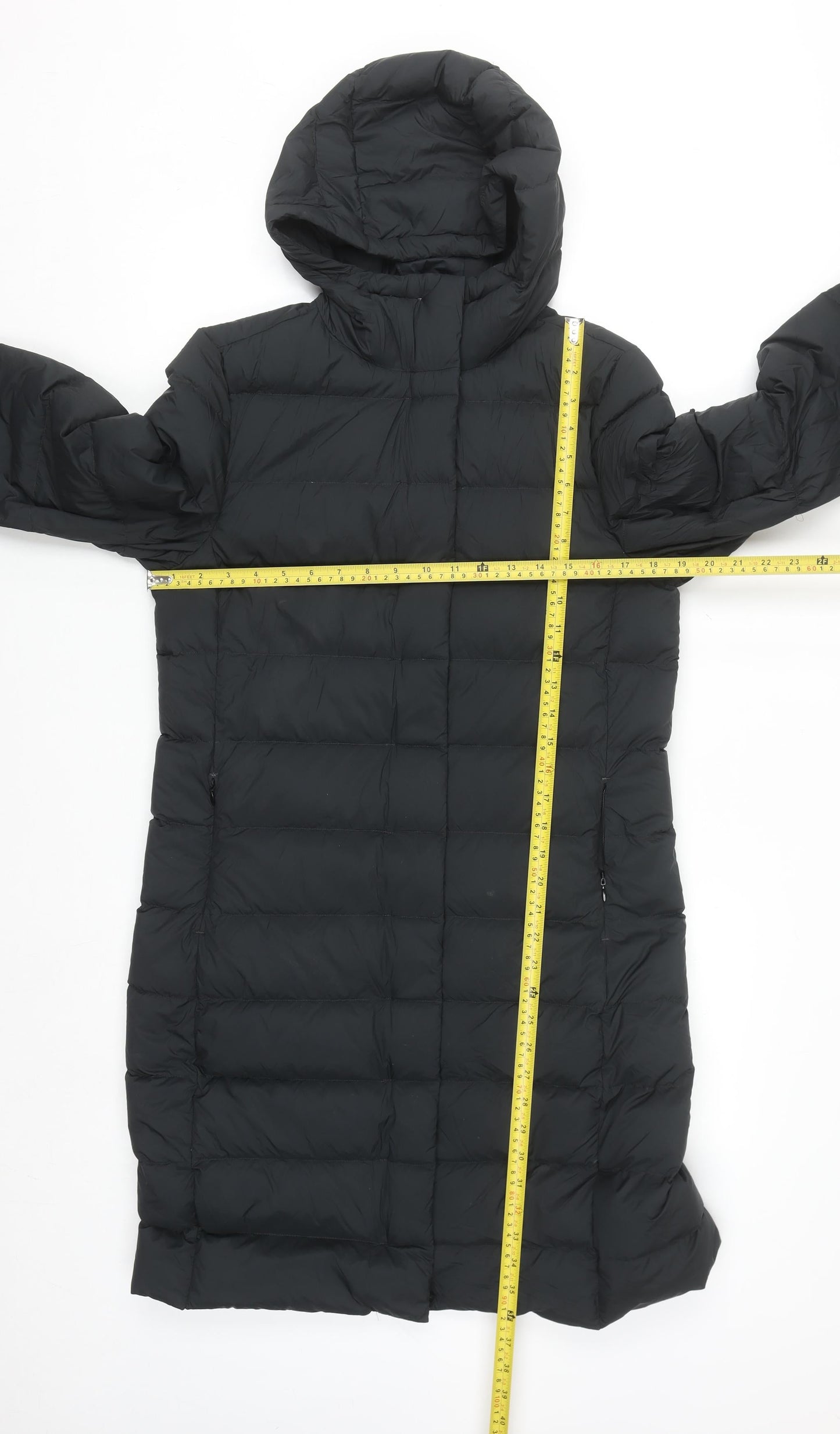 Marks and Spencer Womens Black Long Puffer Coat Size 12 Hooded Down