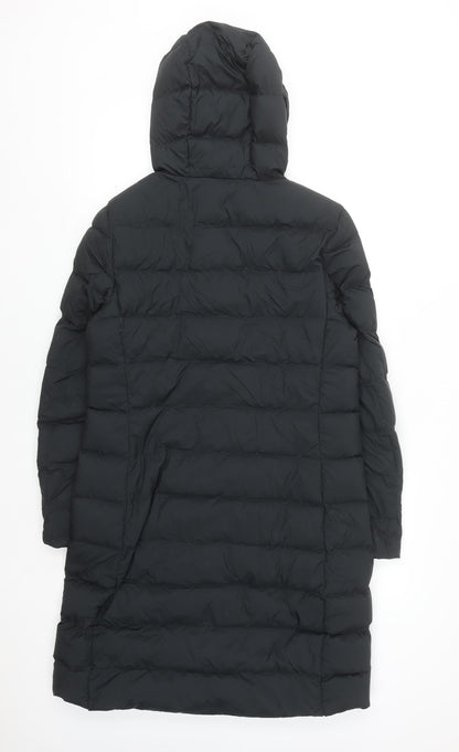 Marks and Spencer Womens Black Long Puffer Coat Size 12 Hooded Down