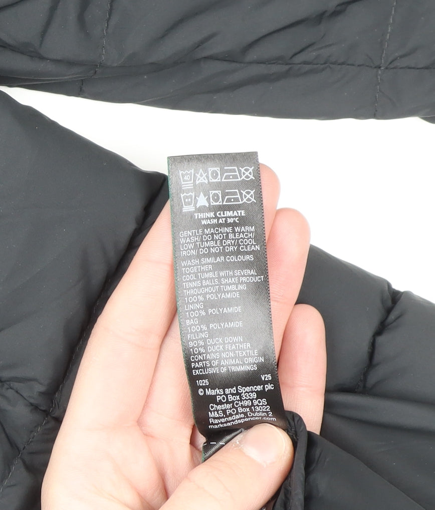 Marks and Spencer Womens Black Long Puffer Coat Size 12 Hooded Down