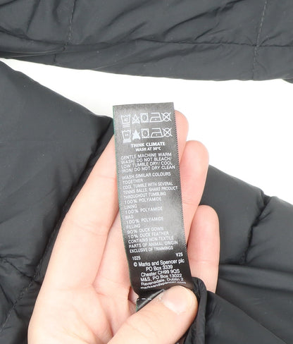 Marks and Spencer Womens Black Long Puffer Coat Size 12 Hooded Down