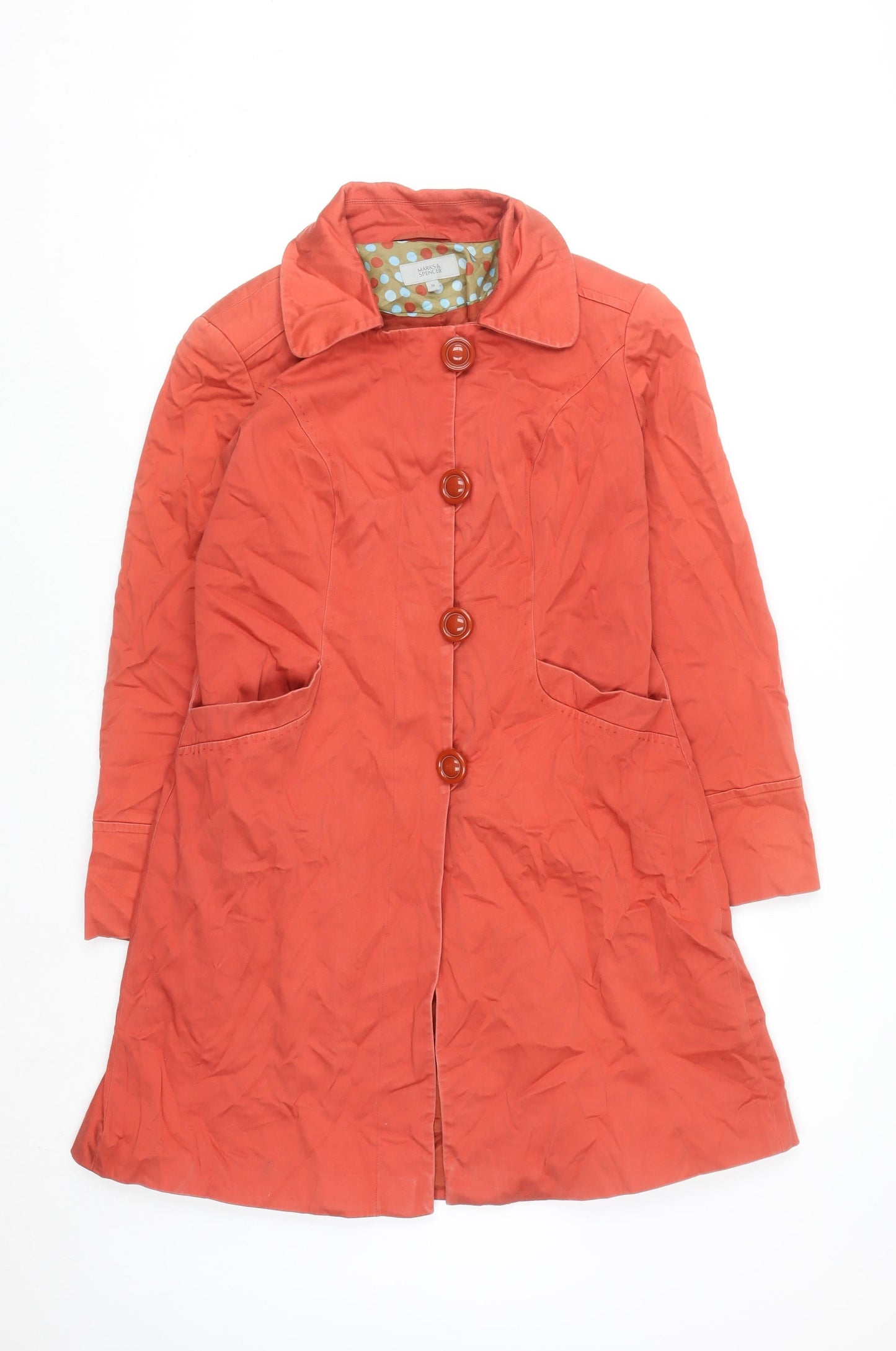 Marks and Spencer Women's Orange Long Trench Coat Size 10 Cotton Blend