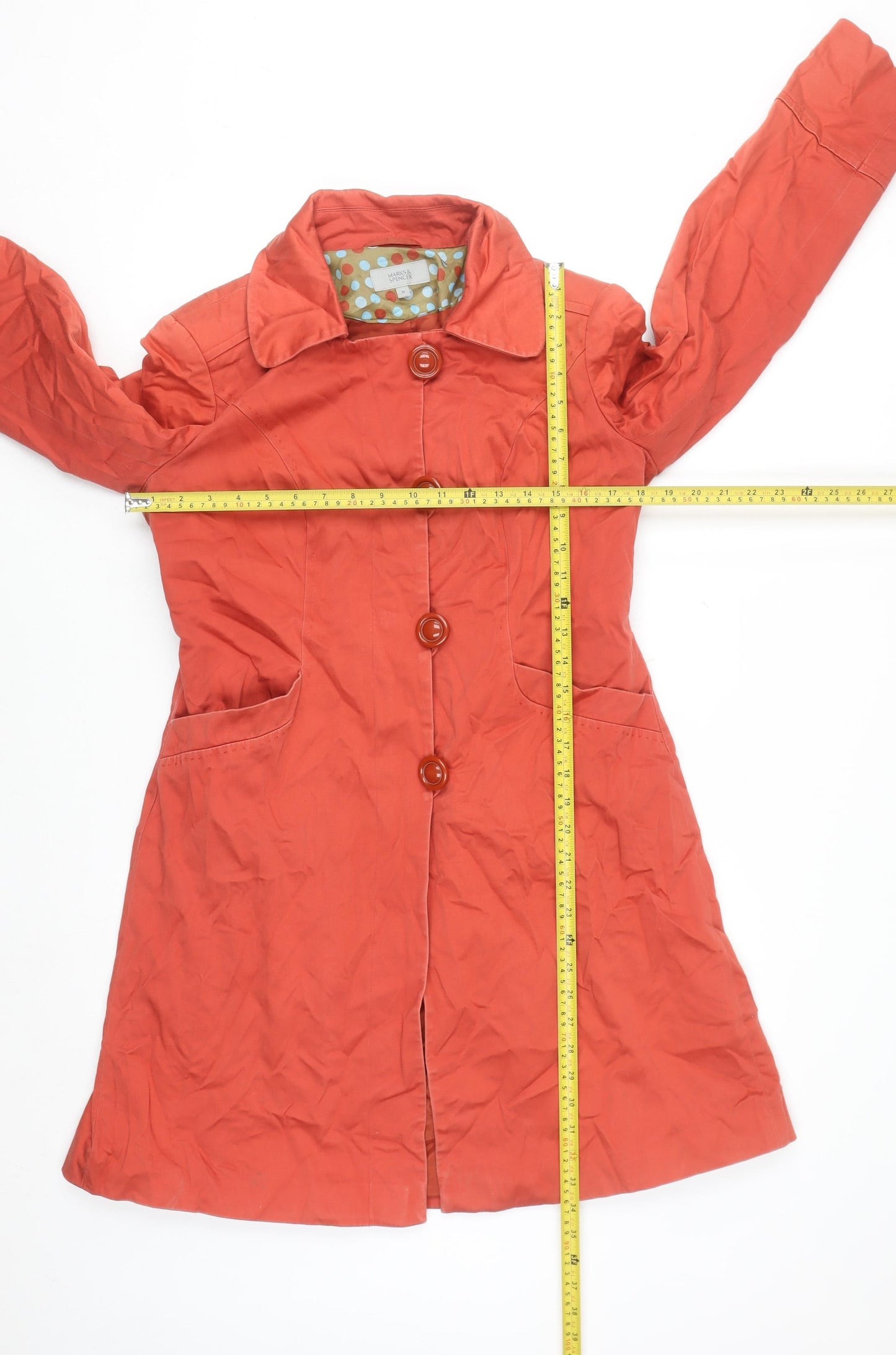 Marks and Spencer Women's Orange Long Trench Coat Size 10 Cotton Blend