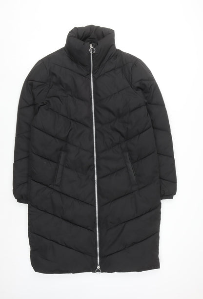 JDY Unisex Black Long Puffer Coat M Winter Full Zip Quilted Jacket