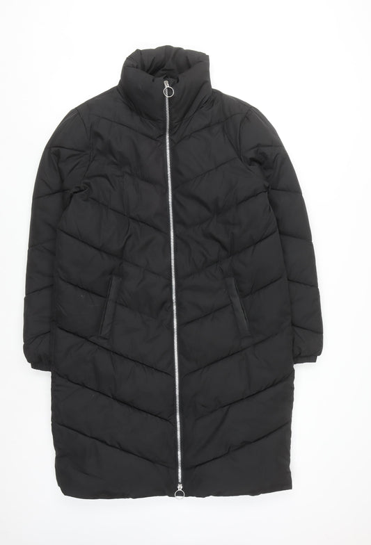 JDY Unisex Black Long Puffer Coat M Winter Full Zip Quilted Jacket