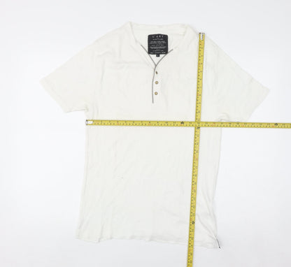 River Island Men's White Cotton Henley T-Shirt Size L