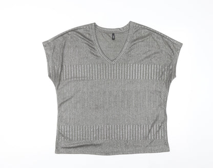 ONLY Womens Grey Knit V-Neck Short Sleeve Top Size M