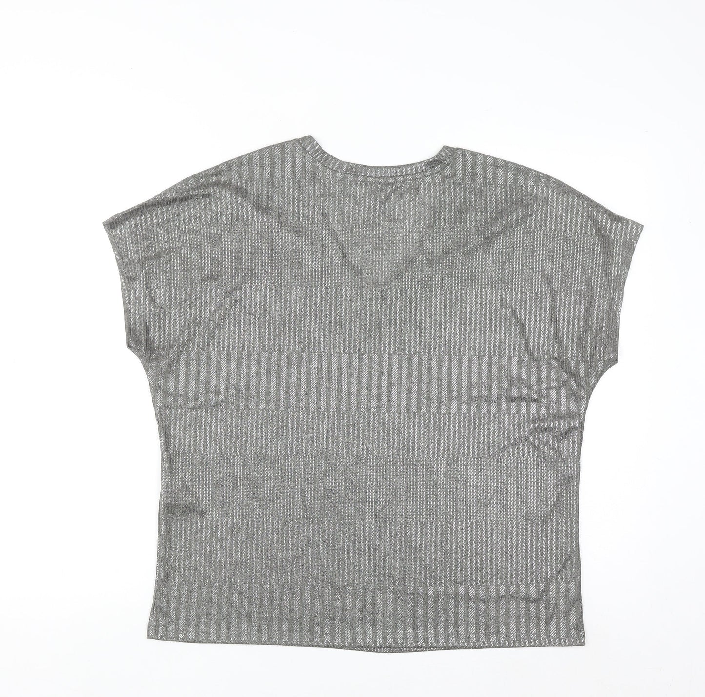 ONLY Womens Grey Knit V-Neck Short Sleeve Top Size M