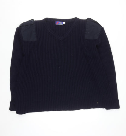 Fastrack Mens Blue 2XL V-Neck Chunky Knit Pullover Jumper