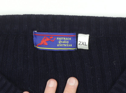 Fastrack Mens Blue 2XL V-Neck Chunky Knit Pullover Jumper