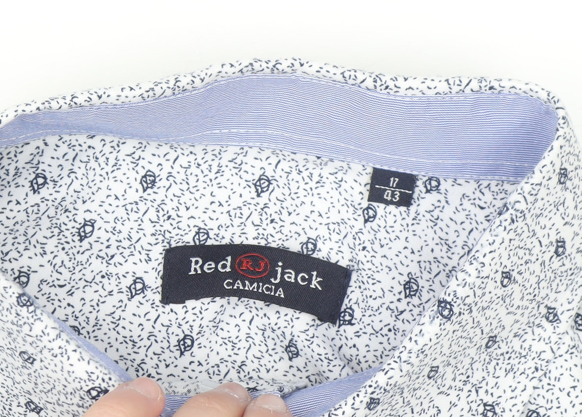 Red Jack Men's White Floral Cotton Button-Up Shirt Size 17