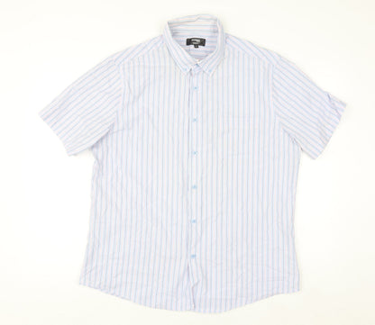 Dunnes Stores Men's Blue Striped Slim Fit Short Sleeve Button-Up Shirt XL