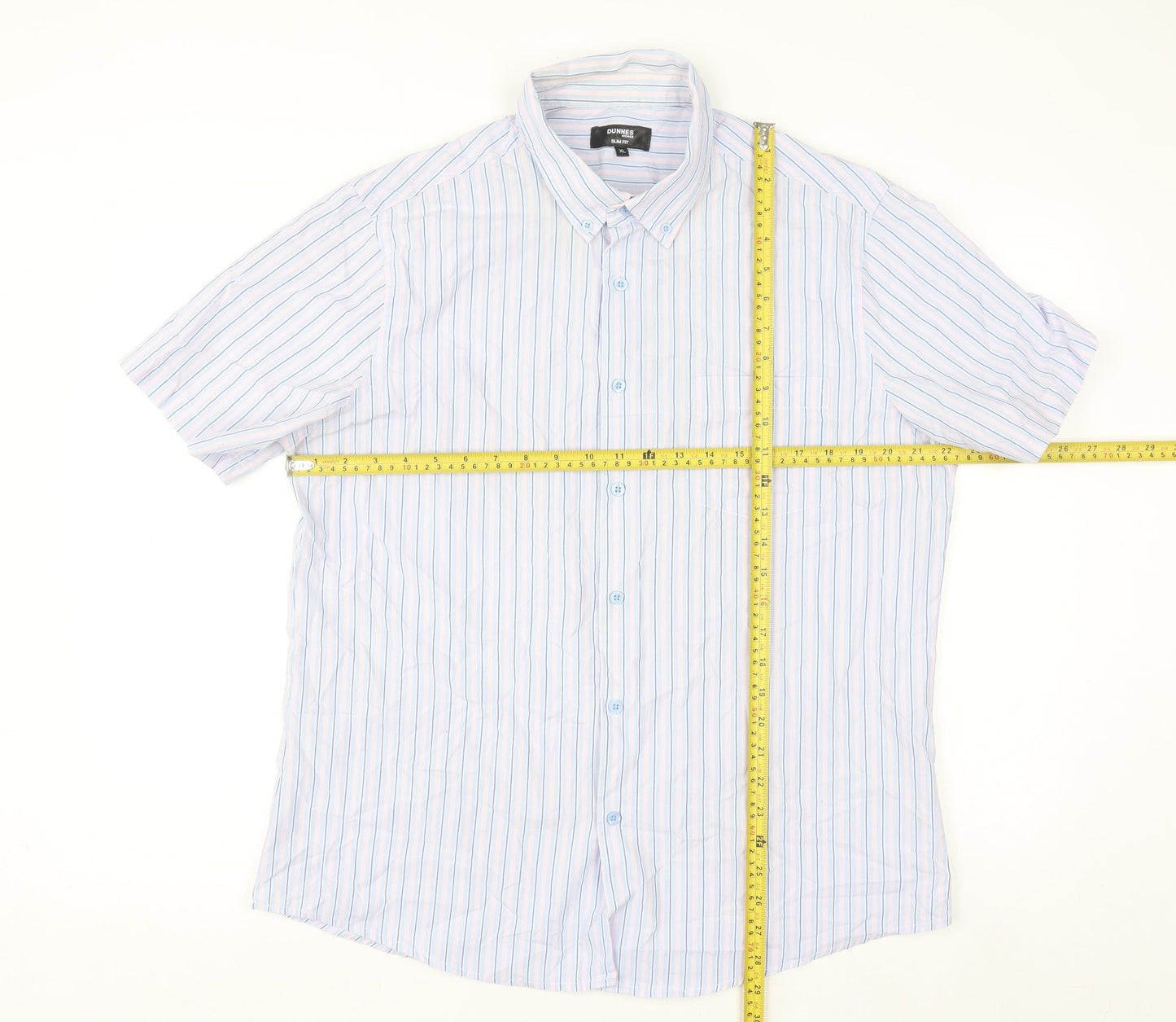 Dunnes Stores Men's Blue Striped Slim Fit Short Sleeve Button-Up Shirt XL