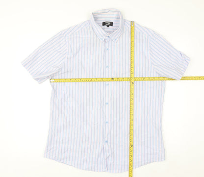 Dunnes Stores Men's Blue Striped Slim Fit Short Sleeve Button-Up Shirt XL