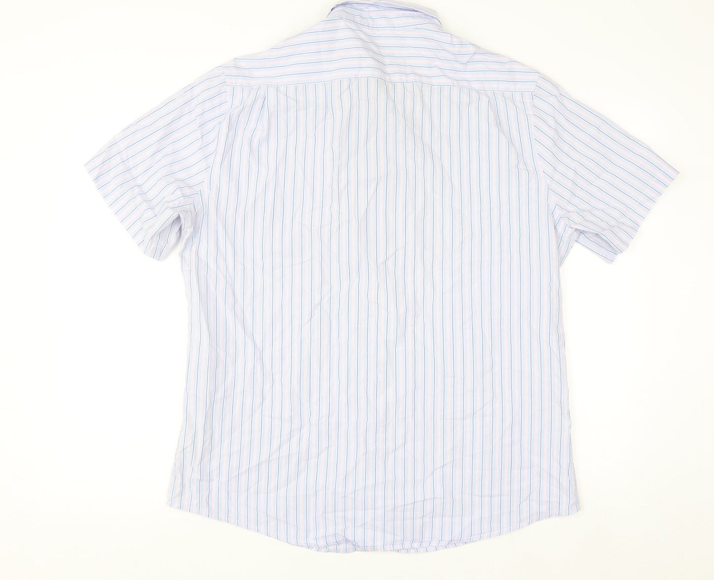 Dunnes Stores Men's Blue Striped Slim Fit Short Sleeve Button-Up Shirt XL