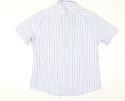 Dunnes Stores Men's Blue Striped Slim Fit Short Sleeve Button-Up Shirt XL