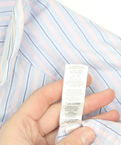 Dunnes Stores Men's Blue Striped Slim Fit Short Sleeve Button-Up Shirt XL
