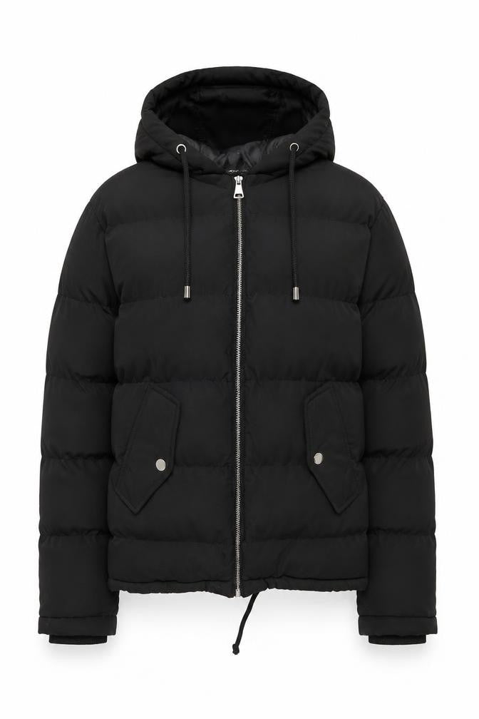 Boohoo Womens Black Hooded Puffer Jacket Size 8 Quilted Zip Up