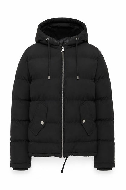 Boohoo Womens Black Hooded Puffer Jacket Size 8 Quilted Zip Up