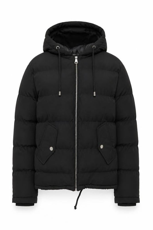 Boohoo Womens Black Hooded Puffer Jacket Size 8 Quilted Zip Up