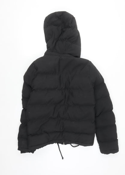Boohoo Womens Black Hooded Puffer Jacket Size 8 Quilted Zip Up
